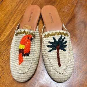 New Farm Rio Macaw Beaded Raffia Mules 8